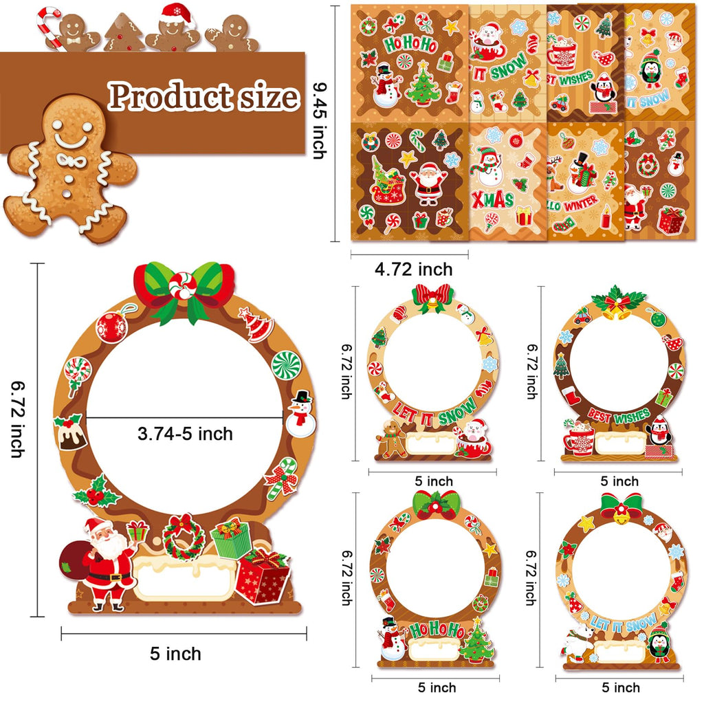 24-Pack Christmas Gingerbread Man Picture Frame Craft Kits for Kids - DIY Photo Ornaments with 500+ Stickers