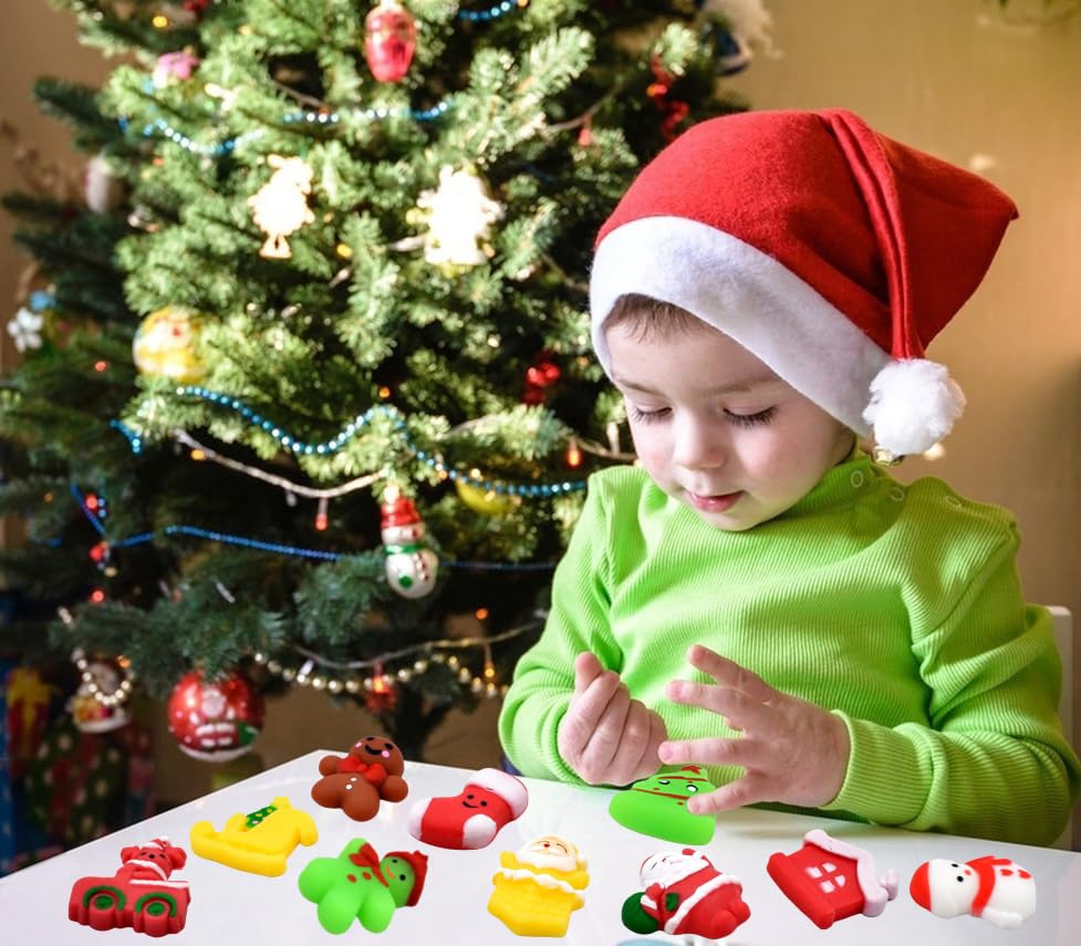 24 Pack Christmas Mochi Squishy Toys – Stress Relief Stocking Stuffers for Kids | Bulk Classroom Gifts
