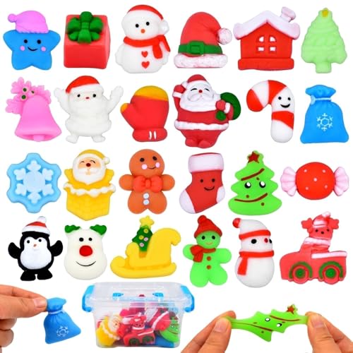 24 Pack Christmas Mochi Squishy Toys – Stress Relief Stocking Stuffers for Kids | Bulk Classroom Gifts