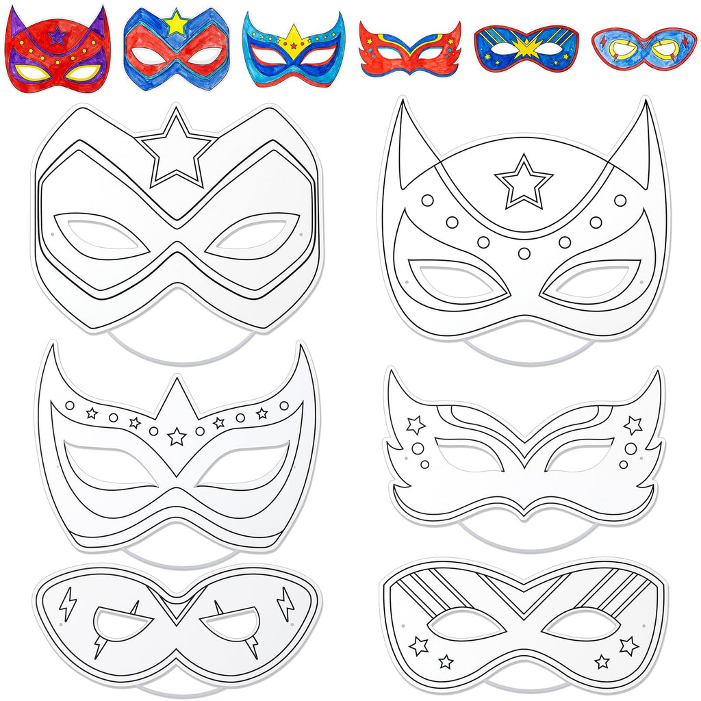 24 Pack Color Your Own Hero Masks - DIY Blank Paper Mask Craft Kit for Party Favors