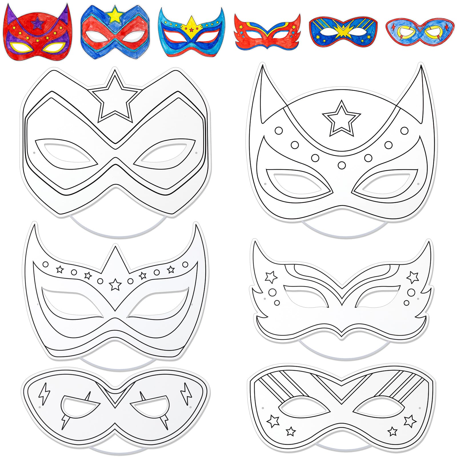 24 Pack Color Your Own Hero Masks - DIY Blank Paper Mask Craft Kit for Party Favors