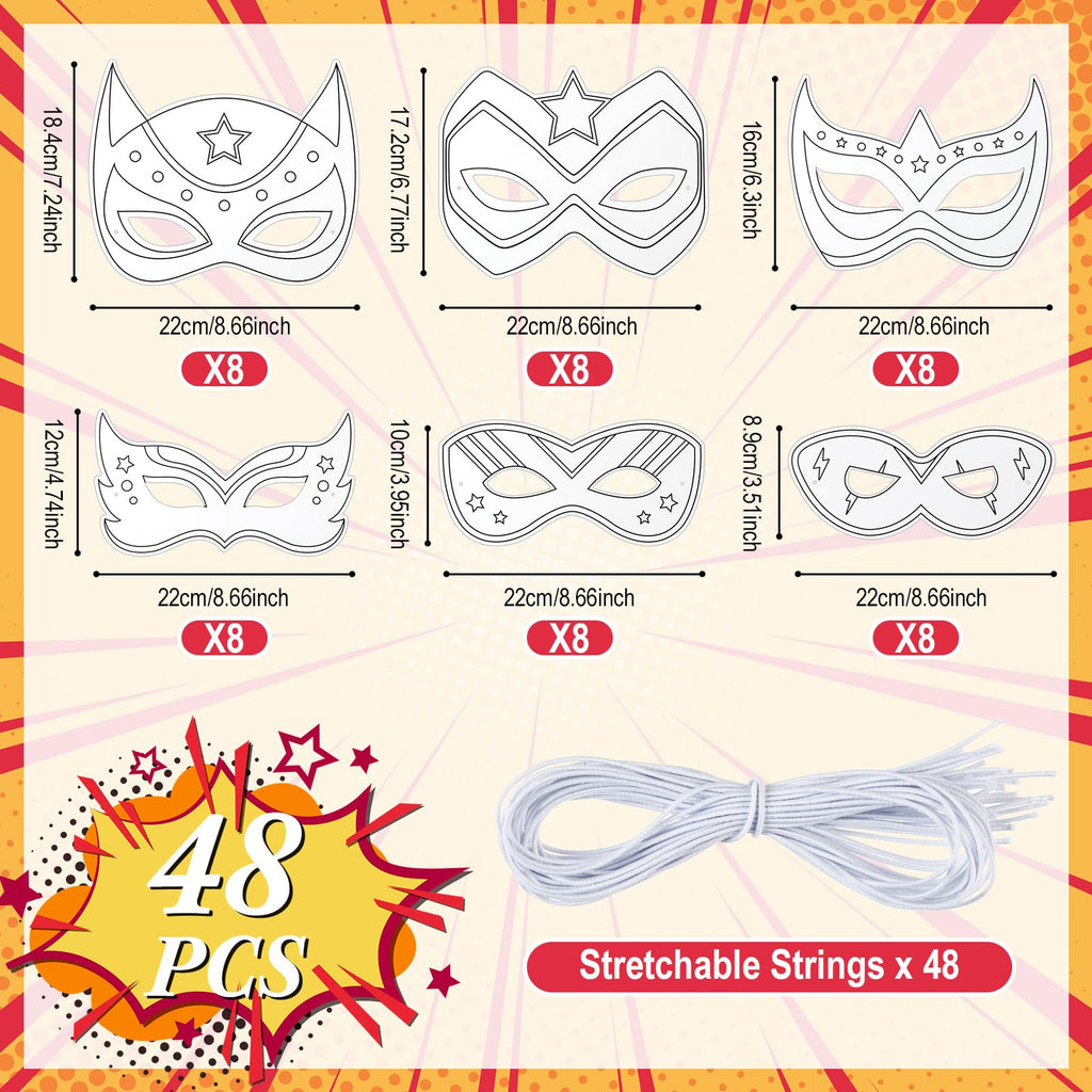 24 Pack Color Your Own Hero Masks - DIY Blank Paper Mask Craft Kit for Party Favors