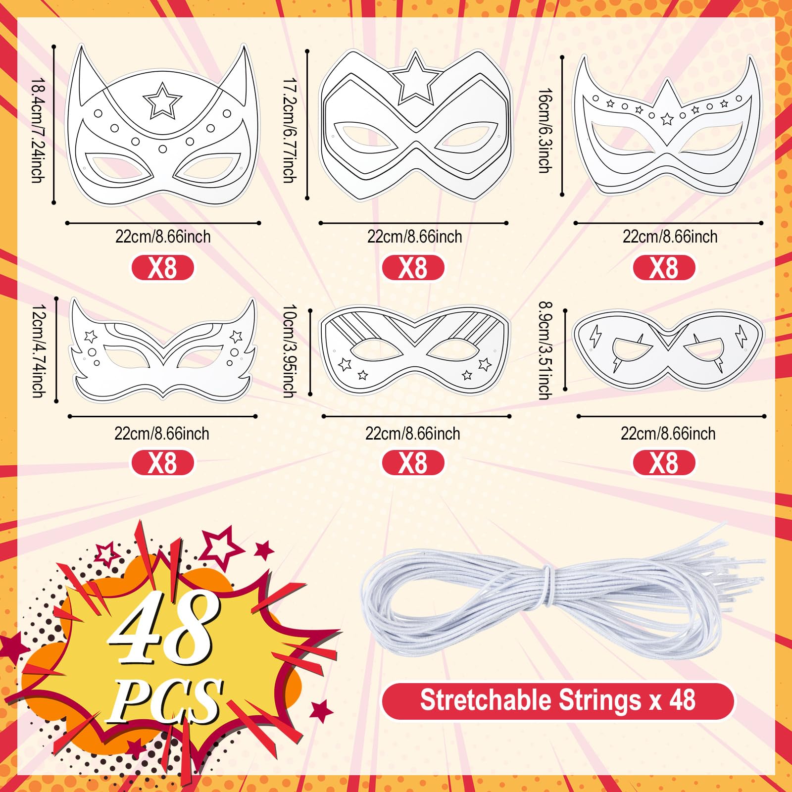 24 Pack Color Your Own Hero Masks - DIY Blank Paper Mask Craft Kit for Party Favors