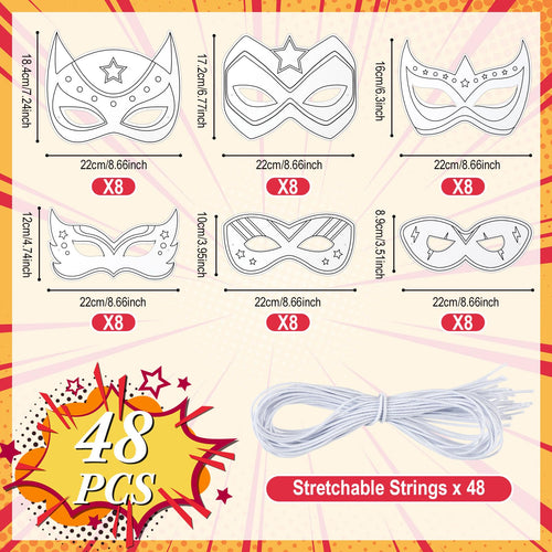 24 Pack Color Your Own Hero Masks - DIY Blank Paper Mask Craft Kit for Party Favors