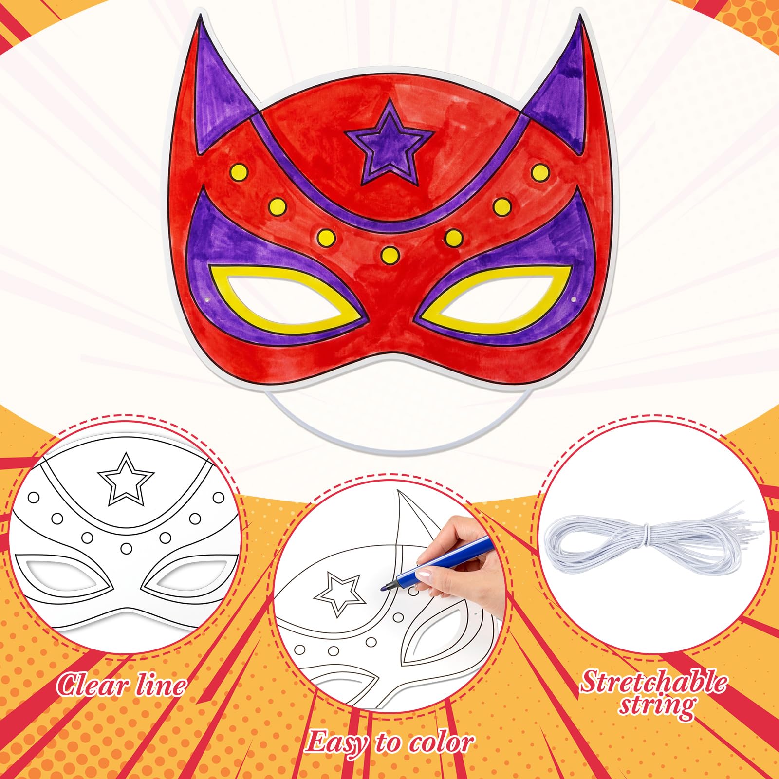 24 Pack Color Your Own Hero Masks - DIY Blank Paper Mask Craft Kit for Party Favors