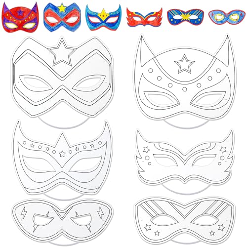 24 Pack Color Your Own Hero Masks - DIY Blank Paper Mask Craft Kit for Party Favors