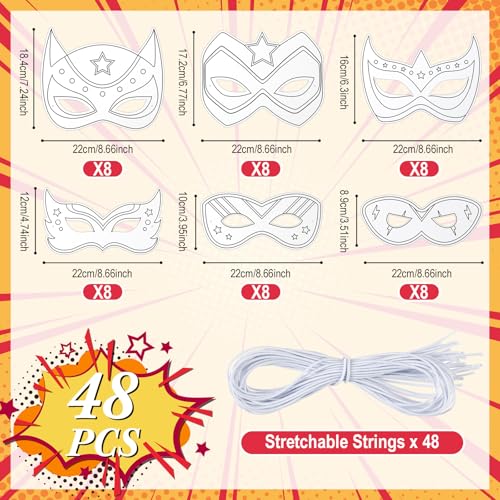 24 Pack Color Your Own Hero Masks - DIY Blank Paper Mask Craft Kit for Party Favors
