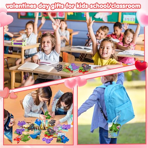 24 Pack Dinosaur Pop Fidget Valentines Cards and Keychains for Kids Classroom Exchange