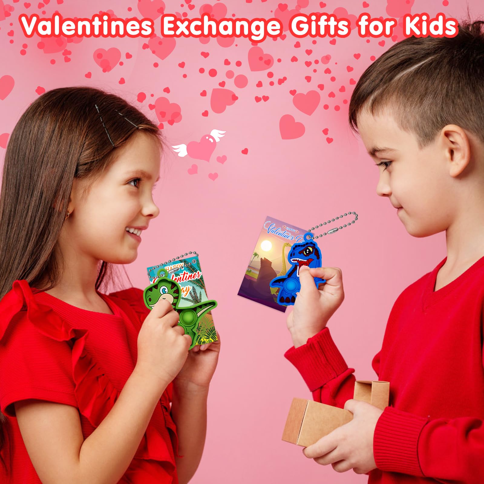 24 Pack Dinosaur Pop Fidget Valentines Cards and Keychains for Kids Classroom Exchange
