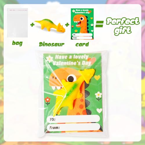 24-Pack Dinosaur Slingshot Valentine's Day Cards and Toys for Kids Classroom Favors