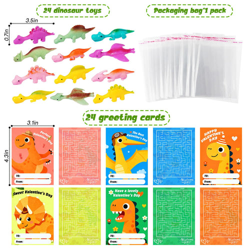 24-Pack Dinosaur Slingshot Valentine's Day Cards and Toys for Kids Classroom Favors