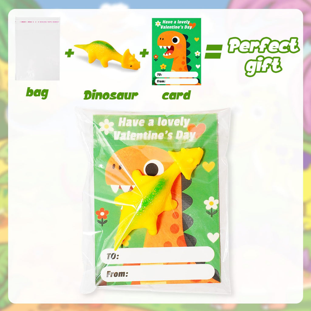 24-Pack Dinosaur Slingshot Valentine's Day Cards and Toys for Kids Classroom Favors