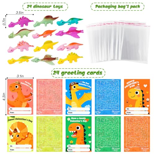 24-Pack Dinosaur Slingshot Valentine's Day Cards and Toys for Kids Classroom Favors