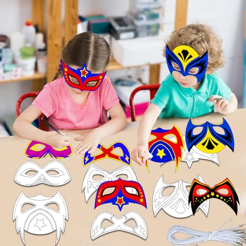 24-Pack DIY Hero Mask Craft Kit for Kids – Color Your Own Superhero Masks with 6 Designs