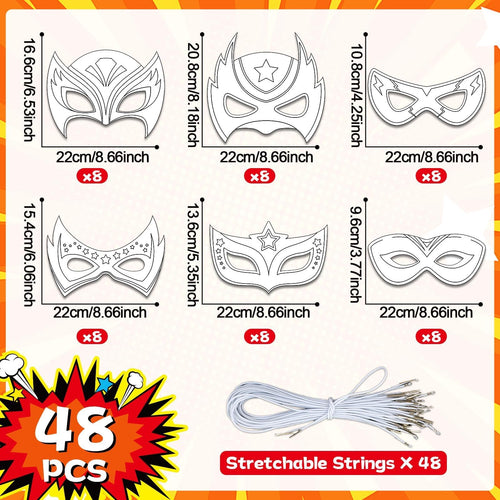 24-Pack DIY Hero Mask Craft Kit for Kids – Color Your Own Superhero Masks with 6 Designs