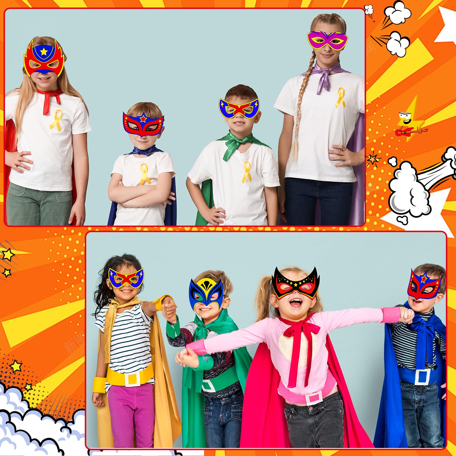 24-Pack DIY Hero Mask Craft Kit for Kids – Color Your Own Superhero Masks with 6 Designs