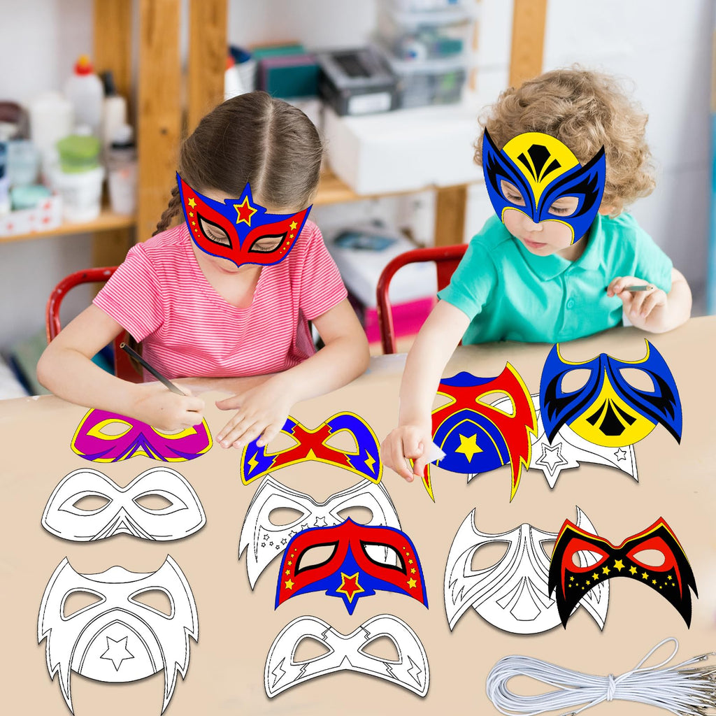 24-Pack DIY Hero Mask Craft Kit for Kids – Color Your Own Superhero Masks with 6 Designs