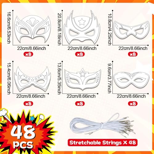 24-Pack DIY Hero Mask Craft Kit for Kids – Color Your Own Superhero Masks with 6 Designs