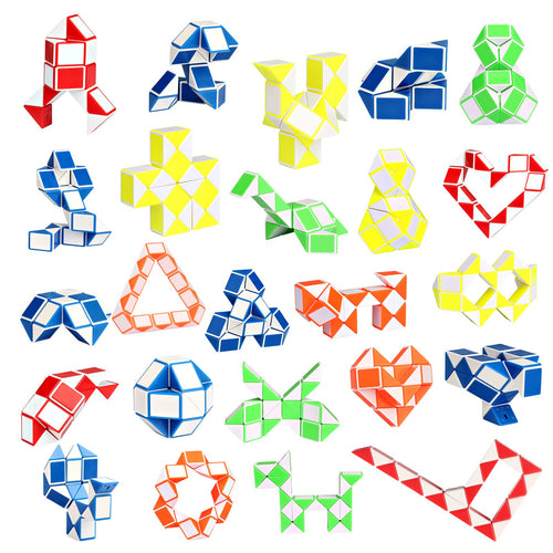 24-Pack Fidget Snake Cubes – Mini Twist Puzzle Bulk Toys for Party Favors, Stocking Stuffers, and Classroom Prizes (Random Colors)