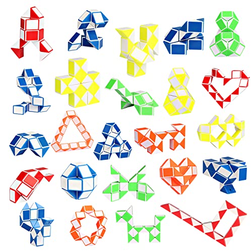 24-Pack Fidget Snake Cubes – Mini Twist Puzzle Bulk Toys for Party Favors, Stocking Stuffers, and Classroom Prizes (Random Colors)