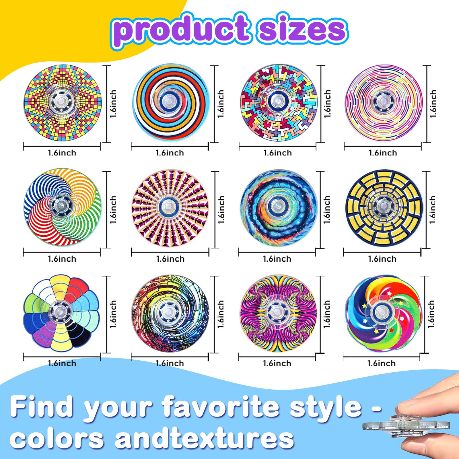 24 Pack Fidget Spinners Bulk - Spiral Stress Relief Toys for Kids & Adults - Party Favors Classroom Prizes