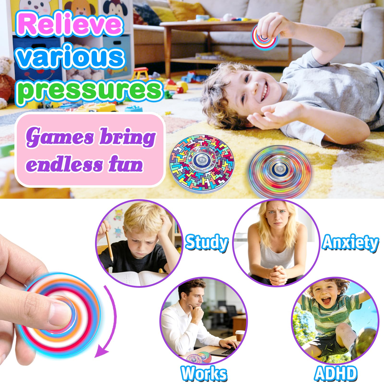 24 Pack Fidget Spinners Bulk - Spiral Stress Relief Toys for Kids & Adults - Party Favors Classroom Prizes