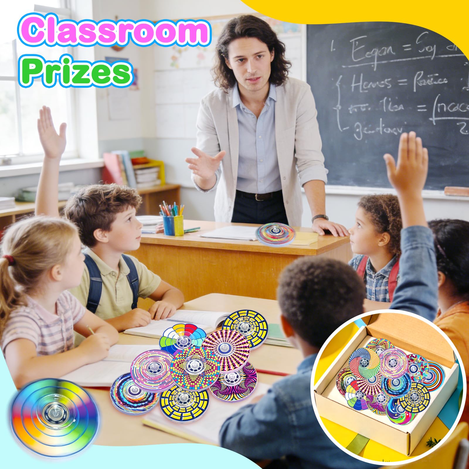 24 Pack Fidget Spinners Bulk - Spiral Stress Relief Toys for Kids & Adults - Party Favors Classroom Prizes