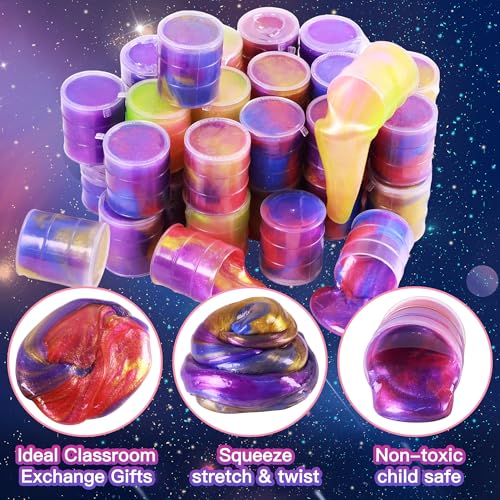 24 Pack Galaxy Star Slime – Non-Sticky, Soft Sludge Toys for Kids Party Favors, Stress Relief, and Easter Basket Stuffers