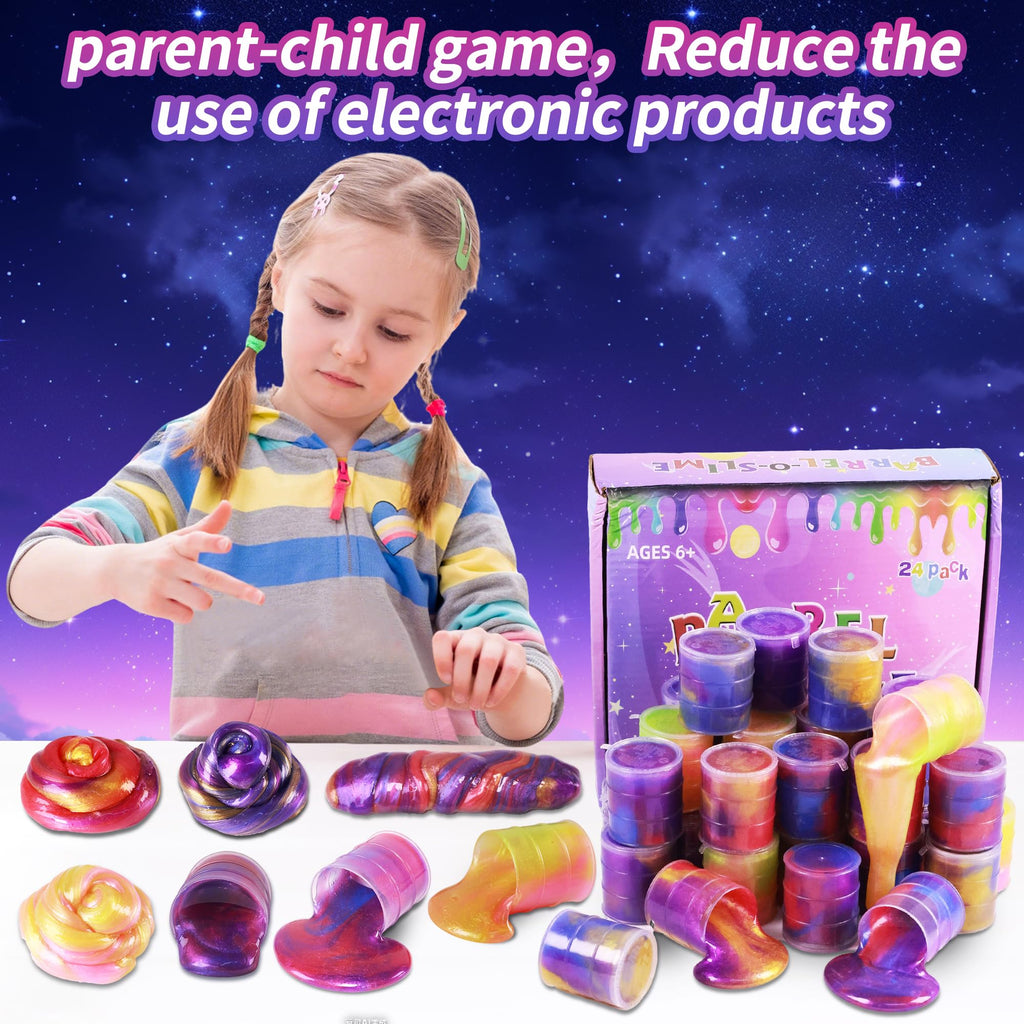 24 Pack Galaxy Star Slime – Non-Sticky, Soft Sludge Toys for Kids Party Favors, Stress Relief, and Easter Basket Stuffers
