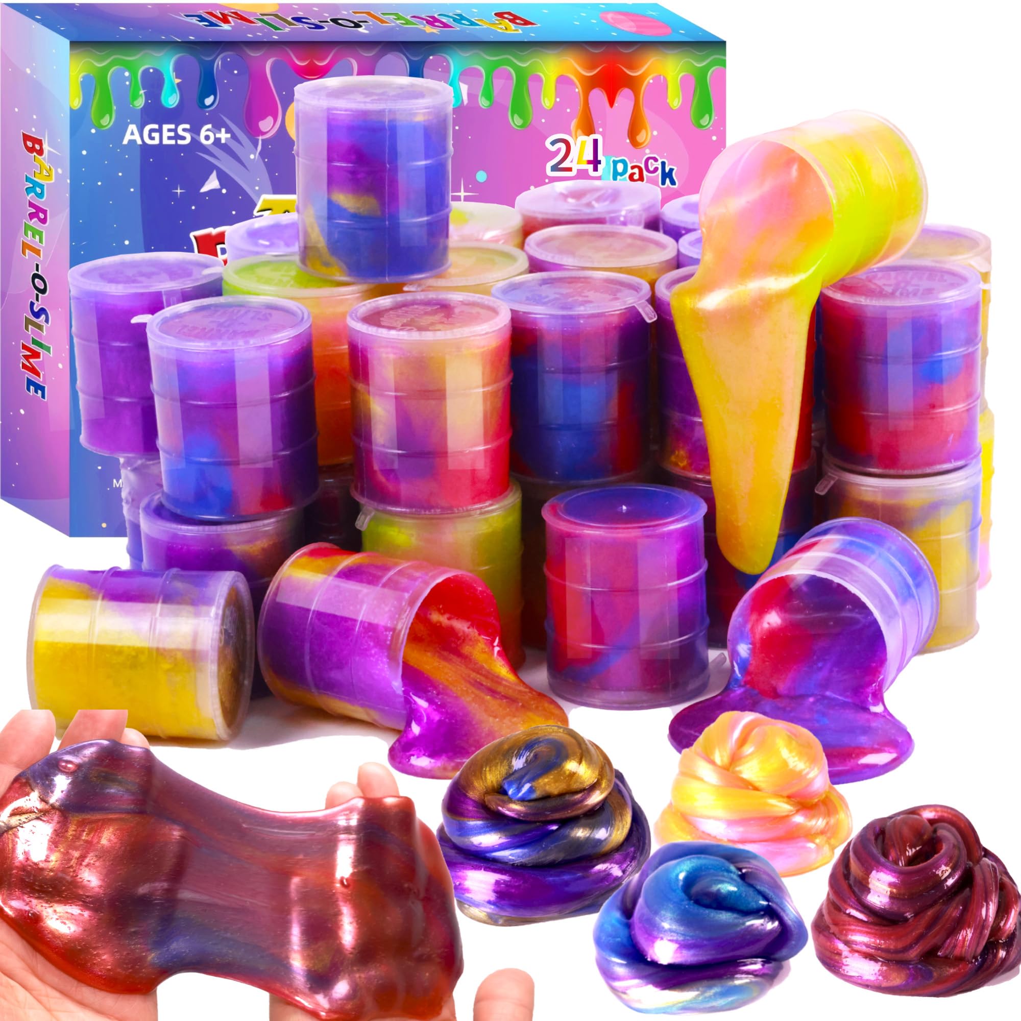 24 Pack Galaxy Star Slime – Non-Sticky, Soft Sludge Toys for Kids Party Favors, Stress Relief, and Easter Basket Stuffers