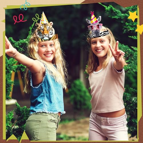 24-Pack Gersoniel Jungle Animal Party Hats for Kids - Paper Crown Headbands for Birthday Decorations