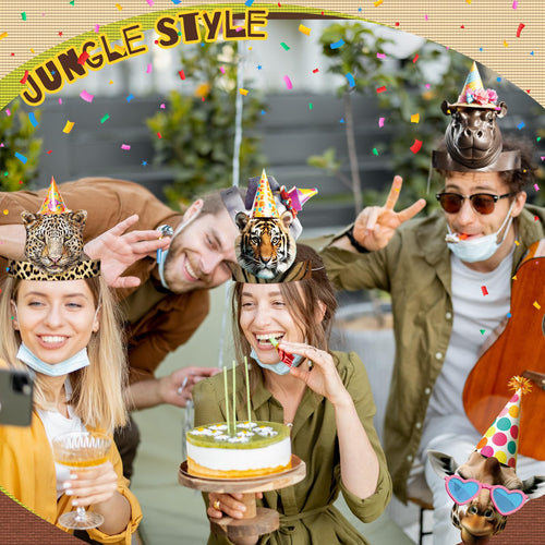 24-Pack Gersoniel Jungle Animal Party Hats for Kids - Paper Crown Headbands for Birthday Decorations