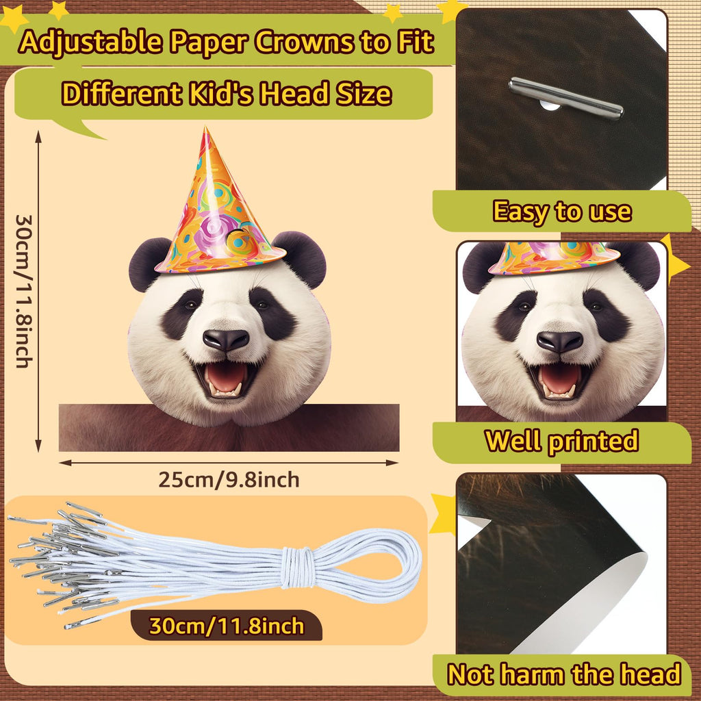 24-Pack Gersoniel Jungle Animal Party Hats for Kids - Paper Crown Headbands for Birthday Decorations