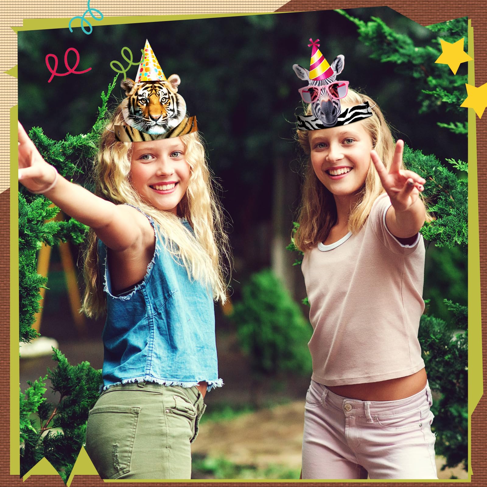 24-Pack Gersoniel Jungle Animal Party Hats for Kids - Paper Crown Headbands for Birthday Decorations