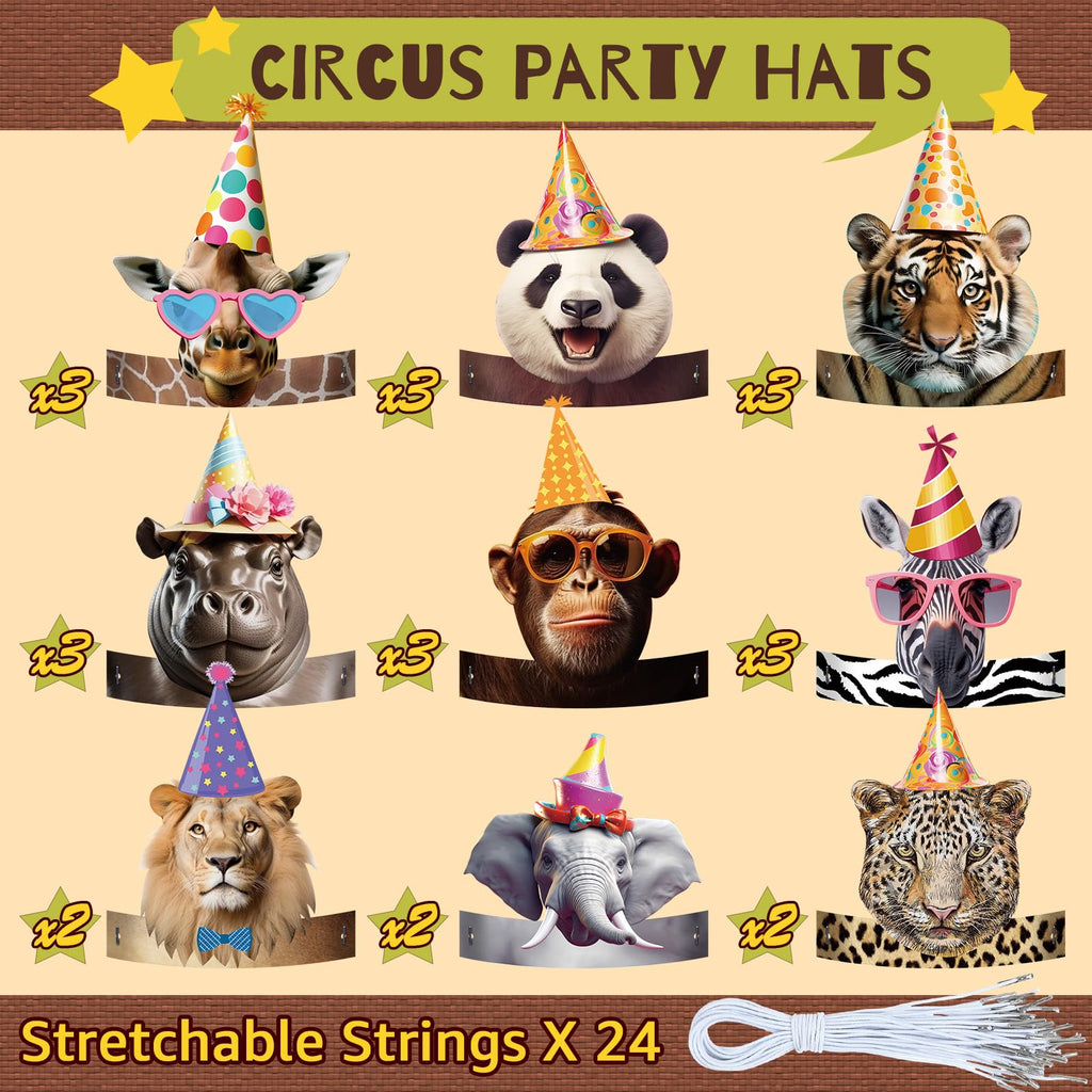 24-Pack Gersoniel Jungle Animal Party Hats for Kids - Paper Crown Headbands for Birthday Decorations