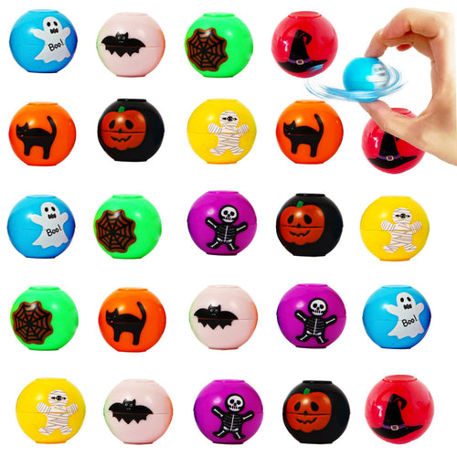 24 Pack Halloween Mini Fidget Spinner Balls – Non-Candy Trick or Treat Bag Fillers, 8 Patterns, 1.3 Inch, for Kids & Adults by CHHOEAV
