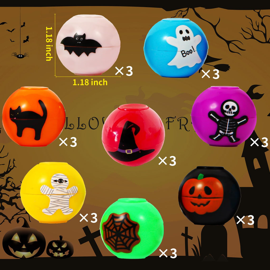 24 Pack Halloween Mini Fidget Spinner Balls – Non-Candy Trick or Treat Bag Fillers, 8 Patterns, 1.3 Inch, for Kids & Adults by CHHOEAV