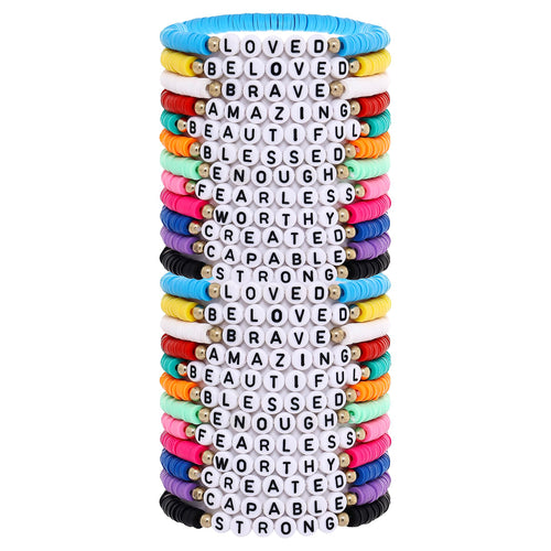 24 Pack Jesus Loves You Bracelets: Handmade Clay Bead Christian Friendship Jewelry for Women Teens