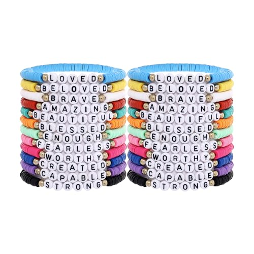 24 Pack Jesus Loves You Bracelets: Handmade Clay Bead Christian Friendship Jewelry for Women Teens