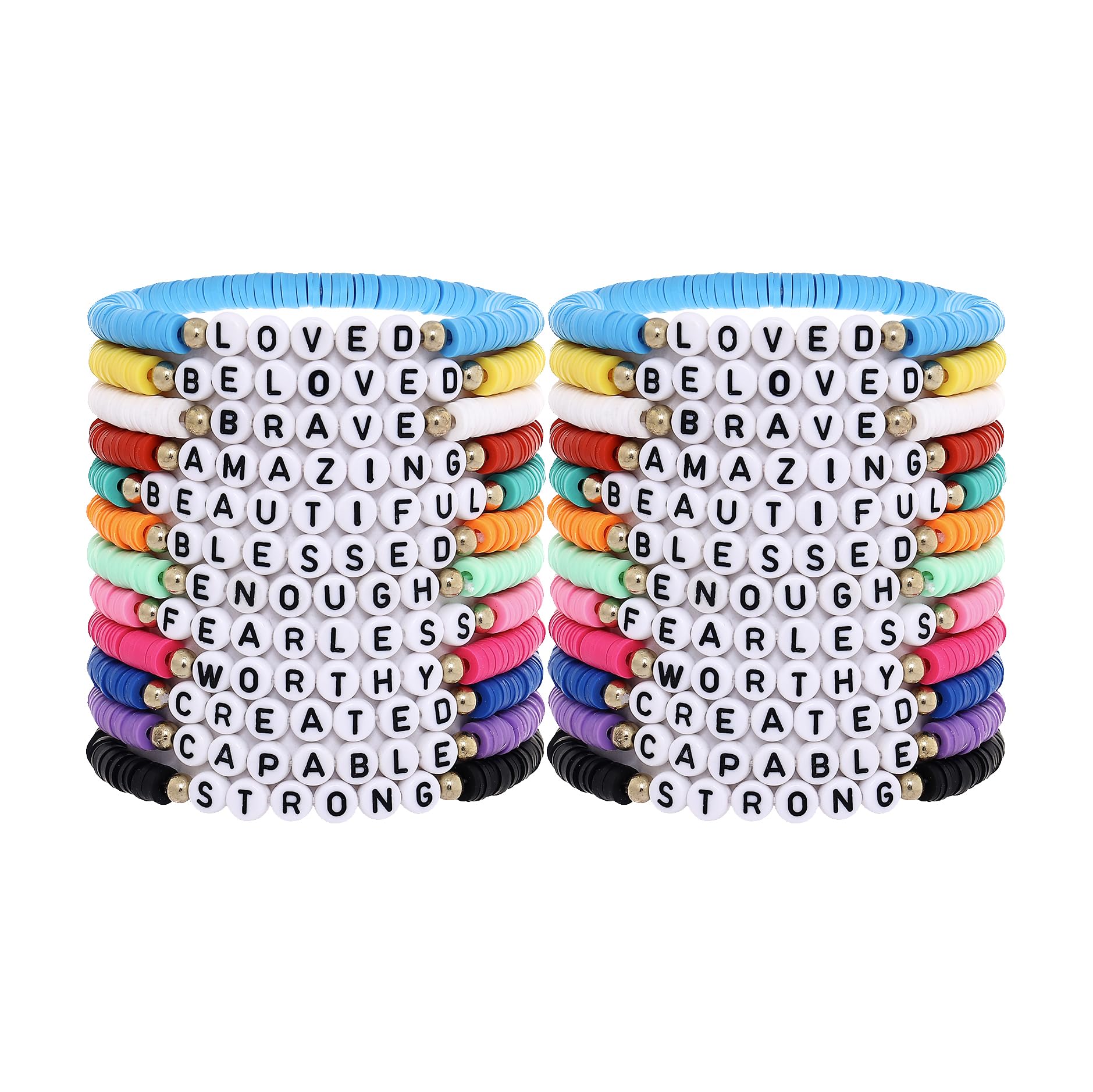 24 Pack Jesus Loves You Bracelets: Handmade Clay Bead Christian Friendship Jewelry for Women Teens