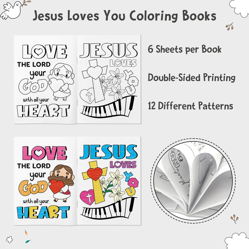 24-Pack Jesus Loves You Coloring Books – Religious Bible DIY Pages for Sunday School Kids