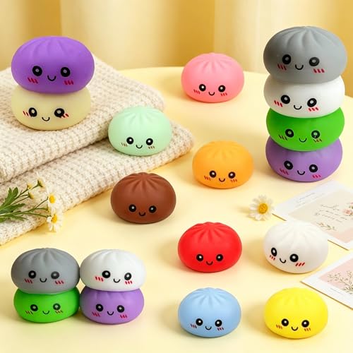24-Pack Kawaii Dumpling Squishies – 12 Colors, Soft TPR Fidget Toys for Stress Relief & Party Favors
