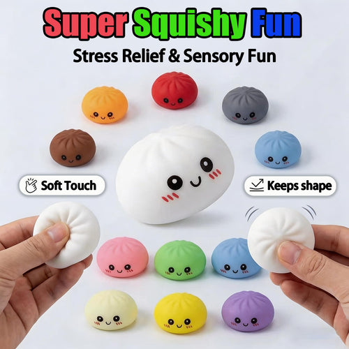 24-Pack Kawaii Dumpling Squishies – 12 Colors, Soft TPR Fidget Toys for Stress Relief & Party Favors