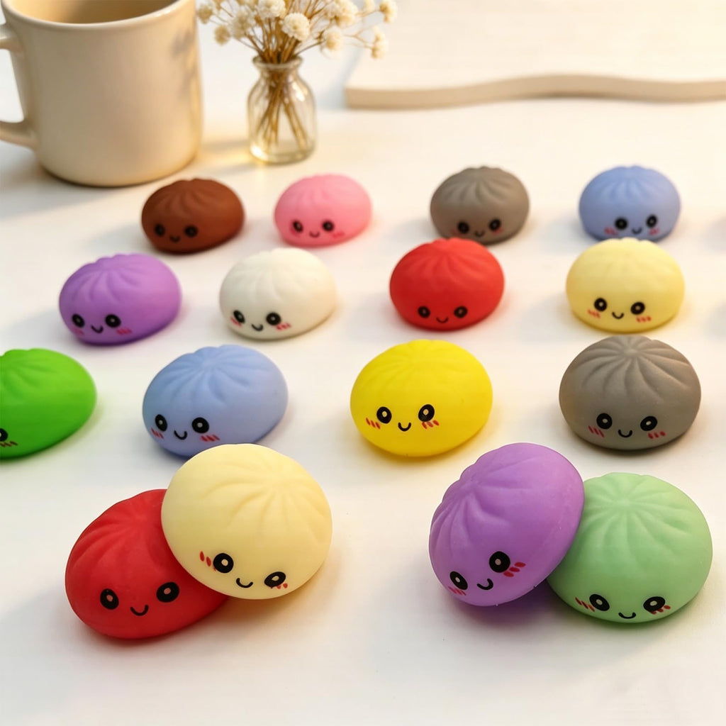 24-Pack Kawaii Dumpling Squishies – 12 Colors, Soft TPR Fidget Toys for Stress Relief & Party Favors