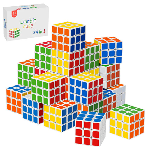 24 Pack Mini 3x3 Puzzle Cubes - Liorbit 1.18" Party Favors, Classroom Rewards, Stress Relief Toy