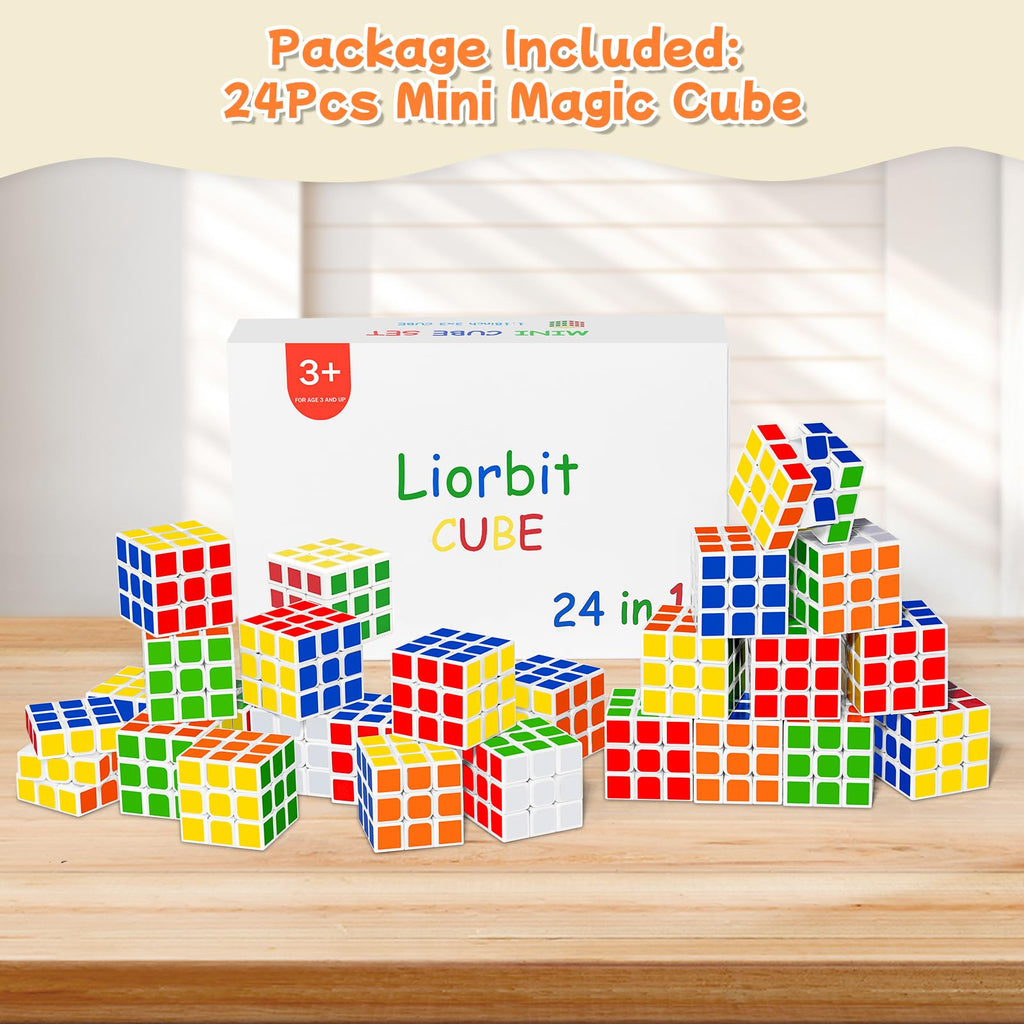 24 Pack Mini 3x3 Puzzle Cubes - Liorbit 1.18" Party Favors, Classroom Rewards, Stress Relief Toy