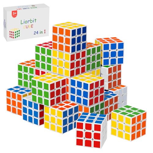 24 Pack Mini 3x3 Puzzle Cubes - Liorbit 1.18" Party Favors, Classroom Rewards, Stress Relief Toy