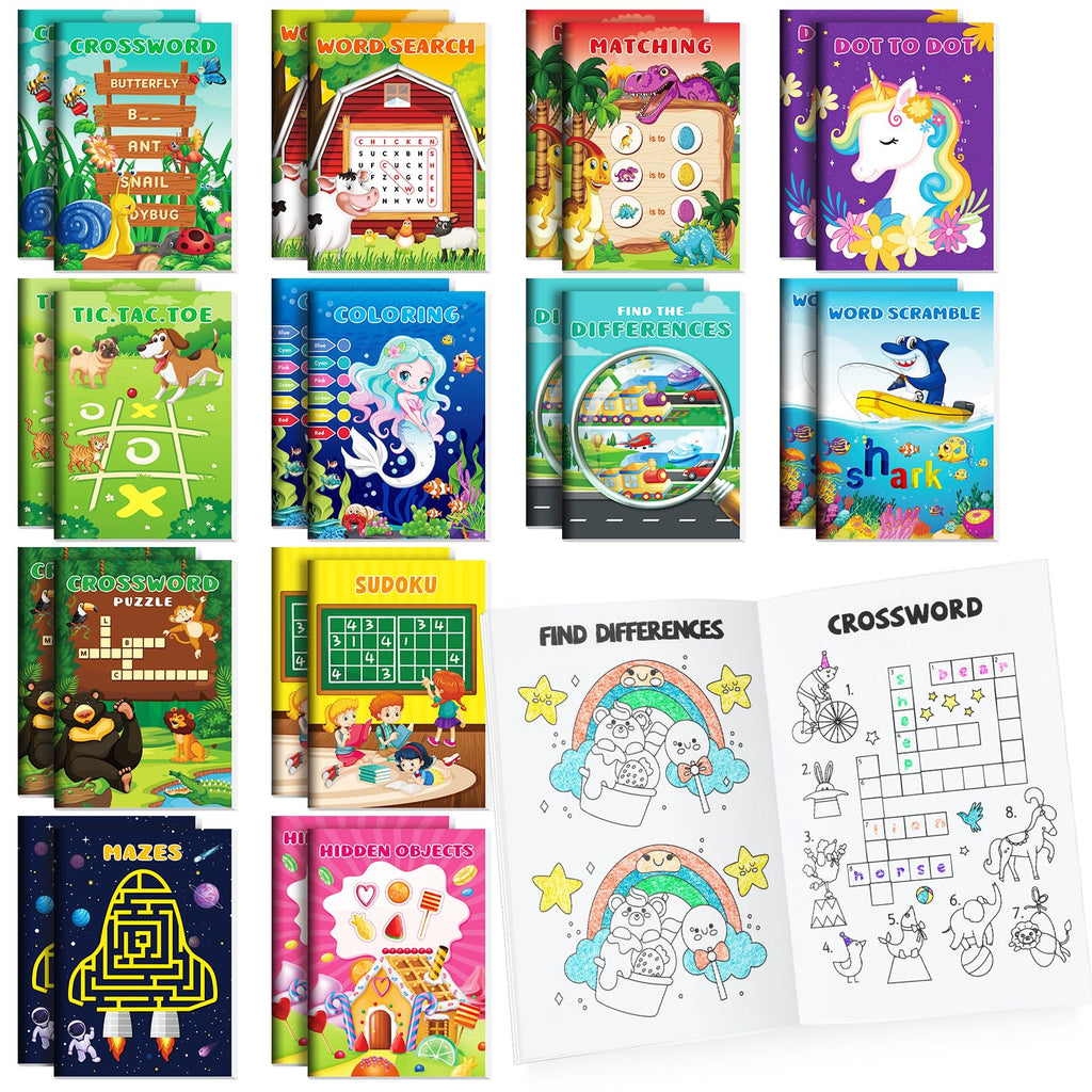 24-Pack Mini Activity Books for Kids Ages 4-12 – Bulk Party Favors with Mazes, Coloring, Puzzles