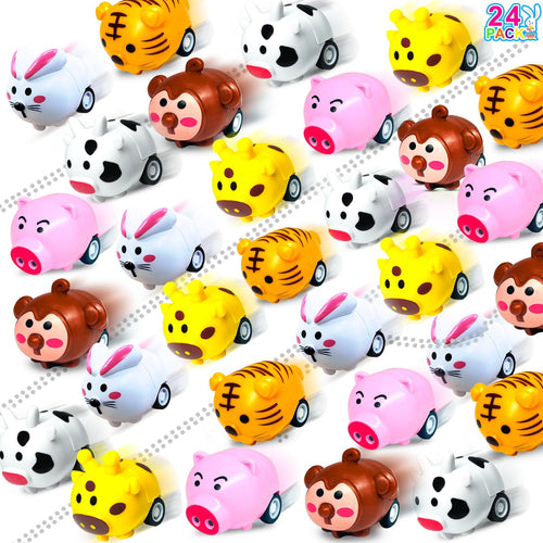24-Pack Mini Animal Pull Back Cars by AMENON – Friction Powered Toy Cars for Toddlers, Party Favors & Classroom Prizes