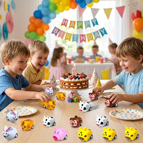 24-Pack Mini Animal Pull Back Cars by AMENON – Friction Powered Toy Cars for Toddlers, Party Favors & Classroom Prizes